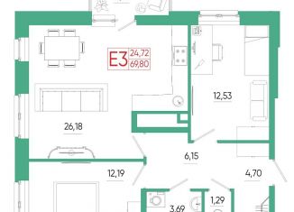 Продается 2-комнатная квартира, 69.9 м2, Тула, ЖК Смарт квартал на Сурикова