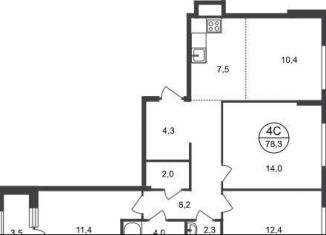 4-комнатная квартира на продажу, 78.3 м2, рабочий посёлок Заречье, жилой комплекс Заречье Парк, к3.1
