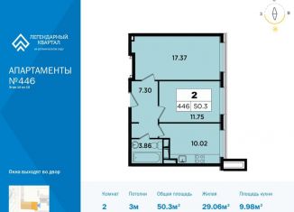 Продам двухкомнатную квартиру, 50.3 м2, Москва, жилой комплекс Легендарный квартал, к3, метро Ботанический сад