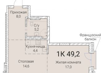 Однокомнатная квартира на продажу, 49.2 м2, Новосибирск, Овражная улица, 2А
