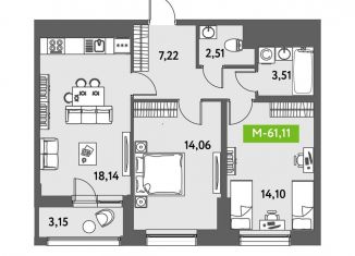 Продаю трехкомнатную квартиру, 61 м2, Санкт-Петербург, ЖК Триумф Парк