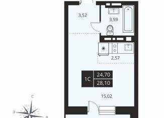 Продаю квартиру студию, 24.7 м2, Новосибирск, улица Семьи Шамшиных, 3, метро Маршала Покрышкина