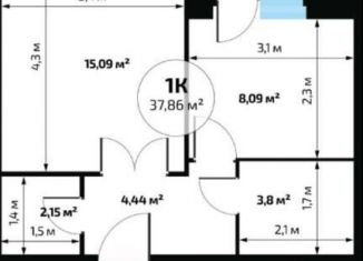 Однокомнатная квартира на продажу, 37.9 м2, Самара, Красноглинский район