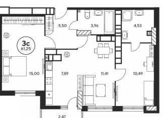 Продажа 3-ком. квартиры, 61 м2, Ростов-на-Дону, Ашхабадский переулок, 2/46, ЖК Ленина, 46