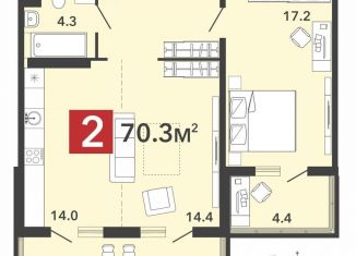 Двухкомнатная квартира на продажу, 70.3 м2, Пензенская область, жилой комплекс Радужные Дворы, с70