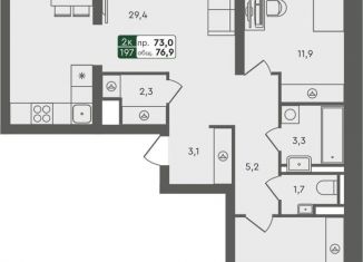 Продам 2-комнатную квартиру, 76.9 м2, Курган