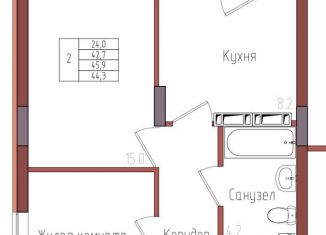 Продается двухкомнатная квартира, 45.2 м2, Калининградская область