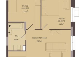Продам 2-комнатную квартиру, 60.8 м2, Нижний Новгород, метро Парк Культуры