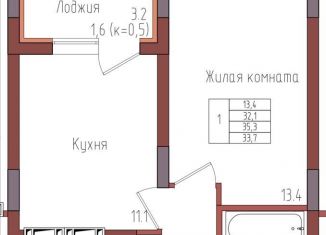 Продажа 1-комнатной квартиры, 33.7 м2, Калининград