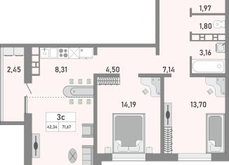 Продажа трехкомнатной квартиры, 71.7 м2, Оренбург, жилой комплекс Осенний Лист, 6, Промышленный район