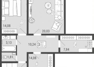 Продаю трехкомнатную квартиру, 84.8 м2, Самарская область