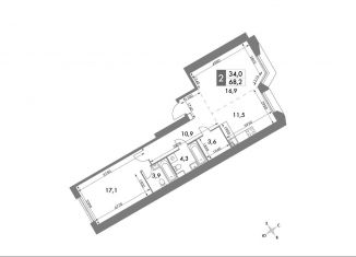 Продается двухкомнатная квартира, 68.2 м2, Москва, ЖК Архитектор