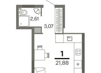 1-комнатная квартира на продажу, 21.9 м2, Рязань