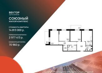 Продам 3-комнатную квартиру, 88.5 м2, Московская область, жилой комплекс Союзный, к2