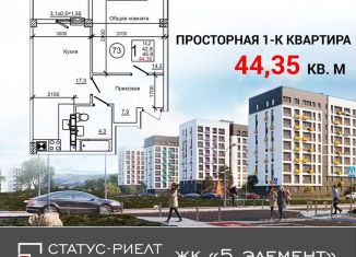 Продается однокомнатная квартира, 44.4 м2, Крым