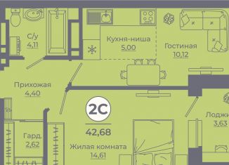 Продам 2-комнатную квартиру, 42.4 м2, Ростовская область, улица Ерёменко, 111