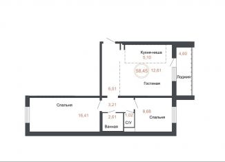 Продам двухкомнатную квартиру, 58.5 м2, Челябинская область, Днепропетровская улица, 5.3.1