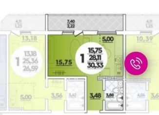 Продажа квартиры студии, 30.3 м2, Краснодар, ЖК Квартал № 6, улица Генерал-лейтенанта Александра Сапрунова, 15