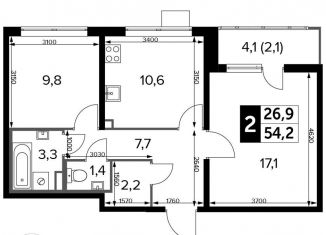 Двухкомнатная квартира на продажу, 54.2 м2, Московская область, жилой комплекс 1-й Лермонтовский, к5.1