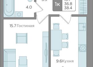 Продажа 1-комнатной квартиры, 36.8 м2, Калининград, ЖК Новый Город