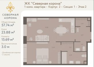 Однокомнатная квартира на продажу, 57.7 м2, Санкт-Петербург, Дворцовая площадь, метро Адмиралтейская