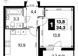 1-ком. квартира на продажу, 34.2 м2, Москва, станция Водники, Ленинградское шоссе, 228к3