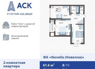Продается 2-ком. квартира, 61.6 м2, Краснодар, улица Ветеранов, 40лит3, ЖК Новелла