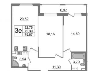 Продаю двухкомнатную квартиру, 72.4 м2, Санкт-Петербург, метро Гражданский проспект, Токсовская улица