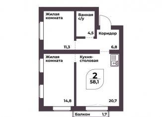 Продам двухкомнатную квартиру, 58.1 м2, посёлок Терема