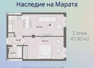 Однокомнатная квартира на продажу, 47.9 м2, Санкт-Петербург, муниципальный округ Семеновский