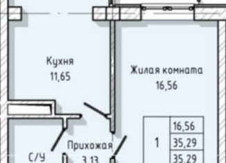 Продам однокомнатную квартиру, 35.3 м2, Нальчик, улица А.А. Кадырова, 24, ЖК Молодёжный