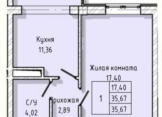 Продается 1-ком. квартира, 35.7 м2, Нальчик, улица А.А. Кадырова, 24, ЖК Молодёжный