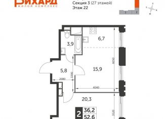 2-комнатная квартира на продажу, 53.5 м2, Москва, улица Зорге, 9к2, ЖК Рихард