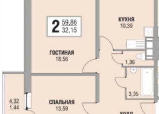 Продажа 2-комнатной квартиры, 58 м2, посёлок Жуково, посёлок Жуково, 16