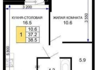 Продается 1-комнатная квартира, 38.5 м2, Краснодар, ЖК Дыхание, улица Лётчика Позднякова, 2к11