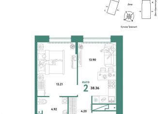 2-комнатная квартира на продажу, 38.4 м2, Тюмень, улица Новосёлов, 98, Калининский округ