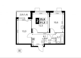 Продается двухкомнатная квартира, 51.3 м2, деревня Сапроново, жилой комплекс 1-й Донской, 4