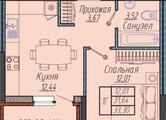 Продажа 1-ком. квартиры, 33.4 м2, Краснодар, Прикубанский округ