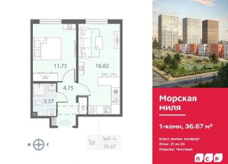 1-комнатная квартира на продажу, 36.7 м2, Санкт-Петербург, метро Проспект Ветеранов