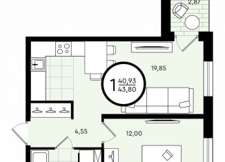 1-комнатная квартира на продажу, 43.8 м2, Тюмень