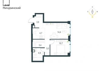 Продам двухкомнатную квартиру, 44.9 м2, Москва, метро Мичуринский проспект, жилой комплекс Левел Мичуринский, к3