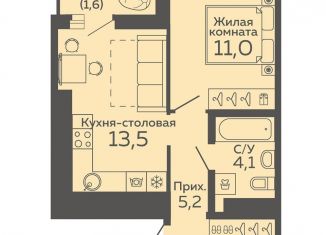 Продажа 1-комнатной квартиры, 38.4 м2, Екатеринбург, Новосинарский бульвар, 2, метро Ботаническая