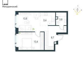 Продам двухкомнатную квартиру, 44.7 м2, Москва, ЗАО, жилой комплекс Левел Мичуринский, к3
