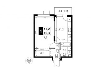 Продается 1-комнатная квартира, 40.3 м2, Московская область