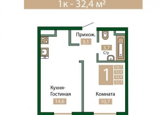 Продажа 1-комнатной квартиры, 32.4 м2, посёлок городского типа Молодёжное