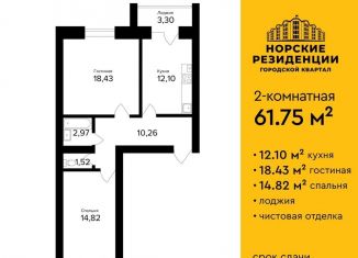 2-ком. квартира на продажу, 61.8 м2, Ярославль, ЖК Норские Резиденции, улица Александра Додонова, 6