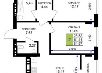 Продается 2-ком. квартира, 65 м2, Гурьевск