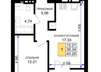 1-ком. квартира на продажу, 43.2 м2, Калининградская область