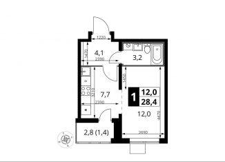 1-комнатная квартира на продажу, 28.4 м2, Московская область, улица Фруктовые Сады, 1к3