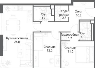 Продам двухкомнатную квартиру, 68.6 м2, Москва, жилой комплекс Нагатино Ай-Ленд, к1, метро Технопарк